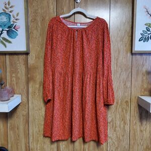 Old Navy | Orange Floral Print Prairie Cottage Dress | Size XL